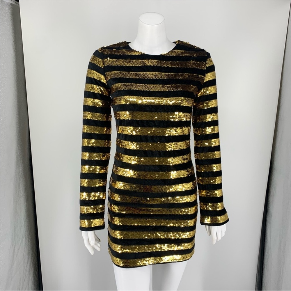 RtA Black and Gold Sequin and Velvet Dress in color Goldstreak